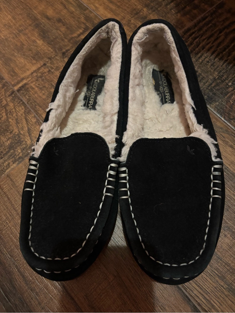 Koolaburra Black Suede Shearling-Lined Moccasin Slippers